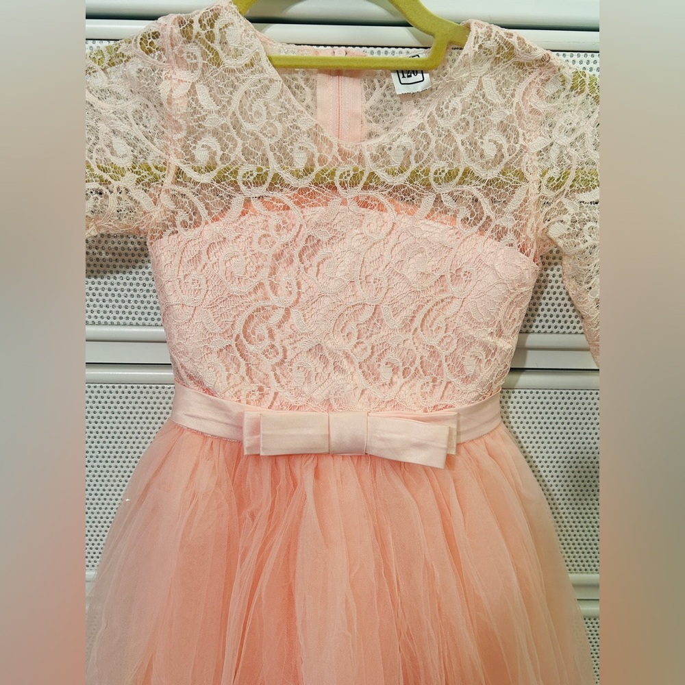Flower Girl Lace Bridesmaid Dress 3/4 Sleeves Pageant Ball Gowns Princess EUC - Picture 4 of 5
